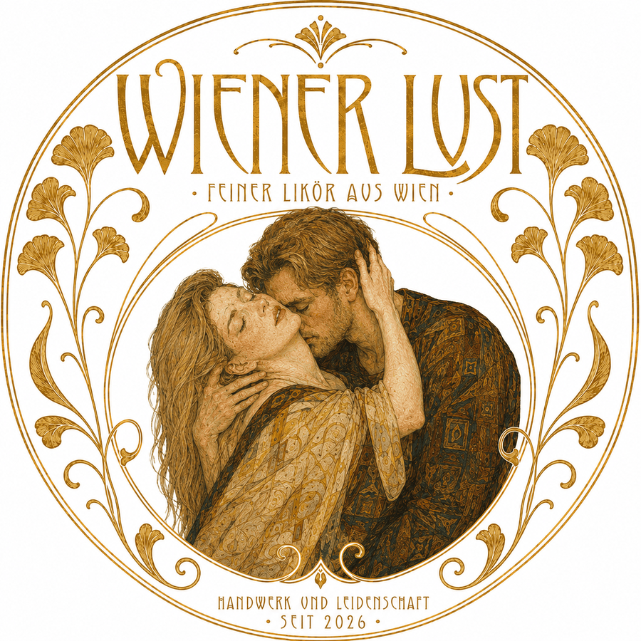 Wiener Lust — feiner Likör aus Wien, Emblem im Stil der Wiener Secession